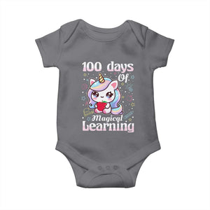 100th Day Of School Unicorn Girls Baby Onesie Magical Learning TS10 Charcoal Print Your Wear