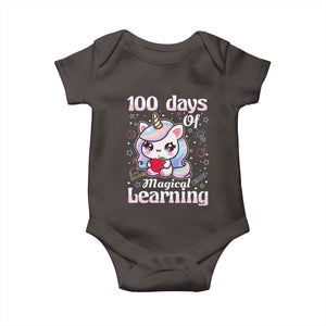 100th Day Of School Unicorn Girls Baby Onesie Magical Learning TS10 Dark Chocolate Print Your Wear