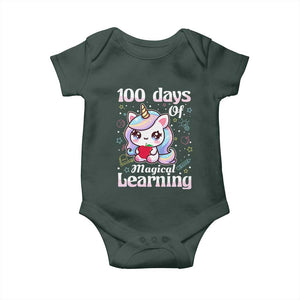 100th Day Of School Unicorn Girls Baby Onesie Magical Learning TS10 Dark Forest Green Print Your Wear