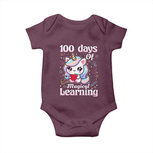 100th Day Of School Unicorn Girls Baby Onesie Magical Learning TS10 Maroon Print Your Wear