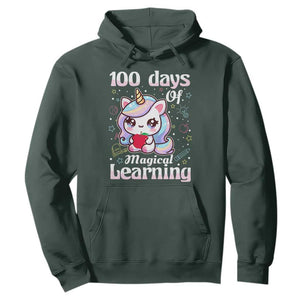 100th Day Of School Unicorn Girls Hoodie Magical Learning TS10 Dark Forest Green Print Your Wear