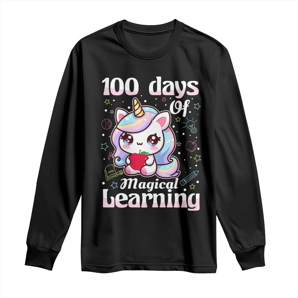 100th Day Of School Unicorn Girls Long Sleeve Shirt Magical Learning TS10 Black Print Your Wear