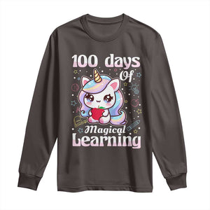 100th Day Of School Unicorn Girls Long Sleeve Shirt Magical Learning TS10 Dark Chocolate Print Your Wear