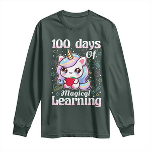 100th Day Of School Unicorn Girls Long Sleeve Shirt Magical Learning TS10 Dark Forest Green Print Your Wear