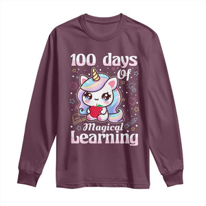 100th Day Of School Unicorn Girls Long Sleeve Shirt Magical Learning TS10 Maroon Print Your Wear