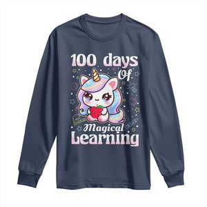 100th Day Of School Unicorn Girls Long Sleeve Shirt Magical Learning TS10 Navy Print Your Wear