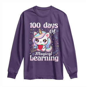 100th Day Of School Unicorn Girls Long Sleeve Shirt Magical Learning TS10 Purple Print Your Wear