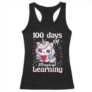 100th Day Of School Unicorn Girls Racerback Tank Top Magical Learning TS10 Black Print Your Wear