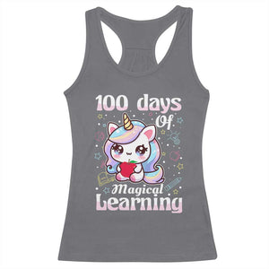 100th Day Of School Unicorn Girls Racerback Tank Top Magical Learning TS10 Charcoal Print Your Wear