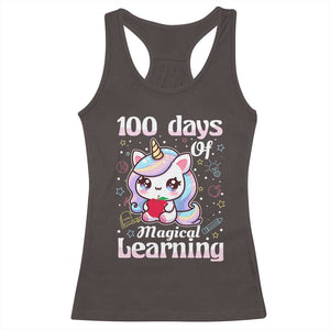 100th Day Of School Unicorn Girls Racerback Tank Top Magical Learning TS10 Dark Chocolate Print Your Wear