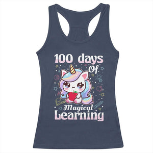 100th Day Of School Unicorn Girls Racerback Tank Top Magical Learning TS10 Navy Print Your Wear