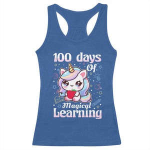 100th Day Of School Unicorn Girls Racerback Tank Top Magical Learning TS10 Royal Blue Print Your Wear