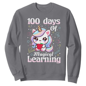 100th Day Of School Unicorn Girls Sweatshirt Magical Learning TS10 Charcoal Print Your Wear