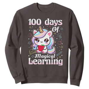 100th Day Of School Unicorn Girls Sweatshirt Magical Learning TS10 Dark Chocolate Print Your Wear