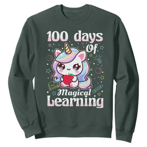 100th Day Of School Unicorn Girls Sweatshirt Magical Learning TS10 Dark Forest Green Print Your Wear