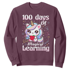 100th Day Of School Unicorn Girls Sweatshirt Magical Learning TS10 Maroon Print Your Wear