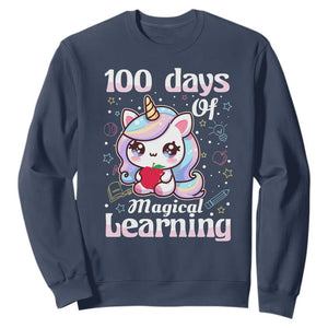 100th Day Of School Unicorn Girls Sweatshirt Magical Learning TS10 Navy Print Your Wear