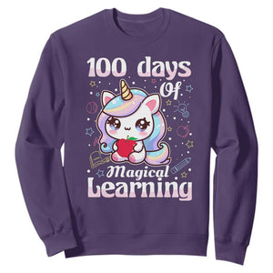 100th Day Of School Unicorn Girls Sweatshirt Magical Learning TS10 Purple Print Your Wear