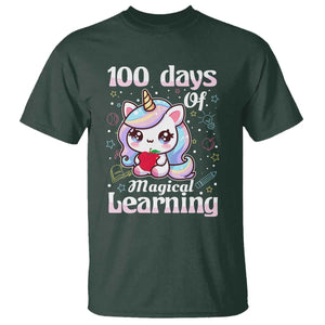 100th Day Of School Unicorn Girls T Shirt Magical Learning TS10 Dark Forest Green Print Your Wear