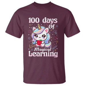 100th Day Of School Unicorn Girls T Shirt Magical Learning TS10 Maroon Print Your Wear