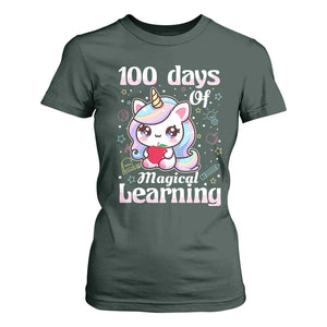 100th Day Of School Unicorn Girls T Shirt For Women Magical Learning TS10 Dark Forest Green Print Your Wear