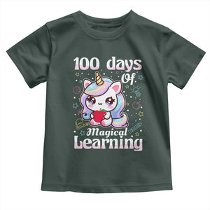 100th Day Of School Unicorn Girls Toddler T Shirt Magical Learning TS10 Dark Forest Green Print Your Wear