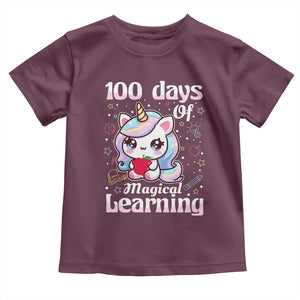 100th Day Of School Unicorn Girls Toddler T Shirt Magical Learning TS10 Maroon Print Your Wear