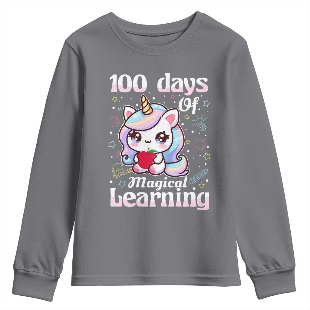 100th Day Of School Unicorn Girls Youth Sweatshirt Magical Learning TS10 Charcoal Print Your Wear