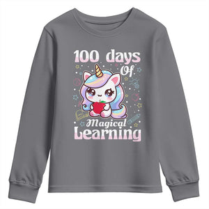 100th Day Of School Unicorn Girls Youth Sweatshirt Magical Learning TS10 Charcoal Print Your Wear