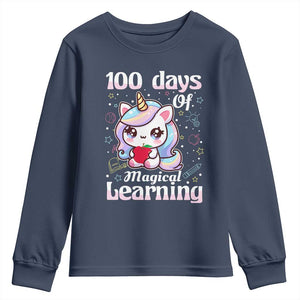 100th Day Of School Unicorn Girls Youth Sweatshirt Magical Learning TS10 Navy Print Your Wear