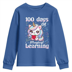 100th Day Of School Unicorn Girls Youth Sweatshirt Magical Learning TS10 Royal Blue Print Your Wear