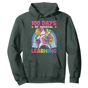 100 Days Of School Hoodie Rainbow Dabbing Unicorn Magic Learning Girls Gift TS10 Dark Forest Green Print Your Wear