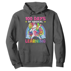 100 Days Of School Hoodie Rainbow Dabbing Unicorn Magic Learning Girls Gift TS10 Dark Heather Print Your Wear