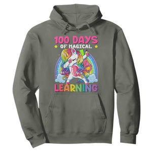 100 Days Of School Hoodie Rainbow Dabbing Unicorn Magic Learning Girls Gift TS10 Military Green Print Your Wear