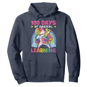 100 Days Of School Hoodie Rainbow Dabbing Unicorn Magic Learning Girls Gift TS10 Navy Print Your Wear