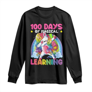 100 Days Of School Long Sleeve Shirt Rainbow Dabbing Unicorn Magic Learning Girls Gift TS10 Black Print Your Wear