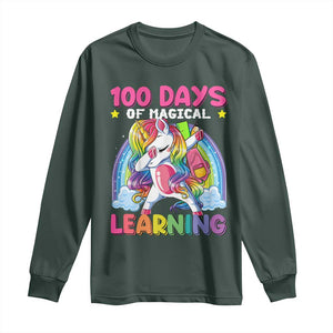 100 Days Of School Long Sleeve Shirt Rainbow Dabbing Unicorn Magic Learning Girls Gift TS10 Dark Forest Green Print Your Wear