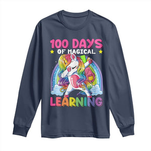 100 Days Of School Long Sleeve Shirt Rainbow Dabbing Unicorn Magic Learning Girls Gift TS10 Navy Print Your Wear