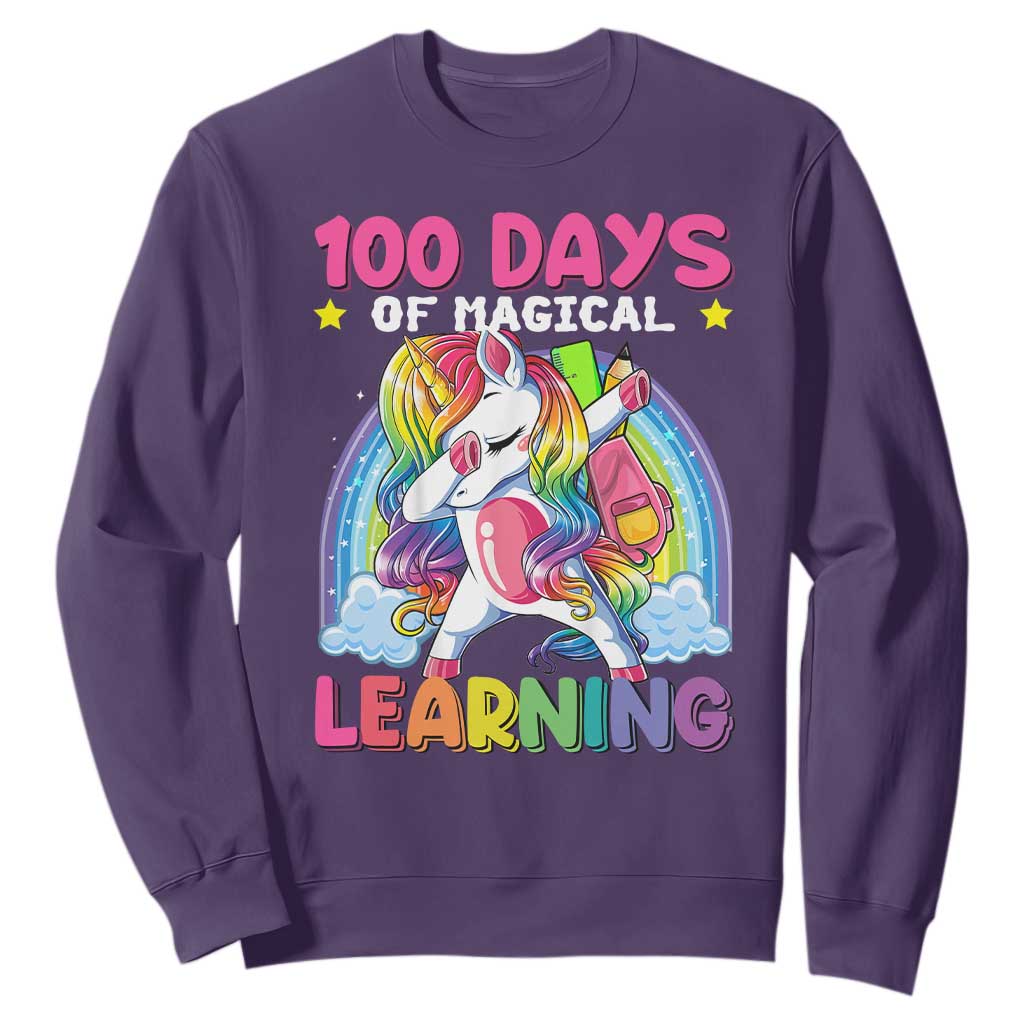 100 Days Of School Sweatshirt Rainbow Dabbing Unicorn Magic Learning Girls Gift TS10 Purple Print Your Wear