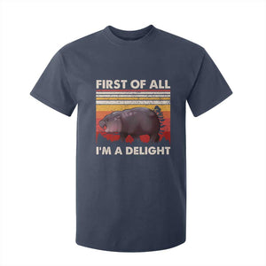 Moo Deng T Shirt For Kid First Of All I'm A Delight Sarcastic Angry Pygmy Hippo TS10 Navy Print Your Wear