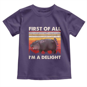 Moo Deng Toddler T Shirt First Of All I'm A Delight Sarcastic Angry Pygmy Hippo TS10 Purple Print Your Wear