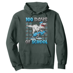 100 Days of School 100th Day Dinosaur Hoodie TS10 Dark Forest Green Print Your Wear