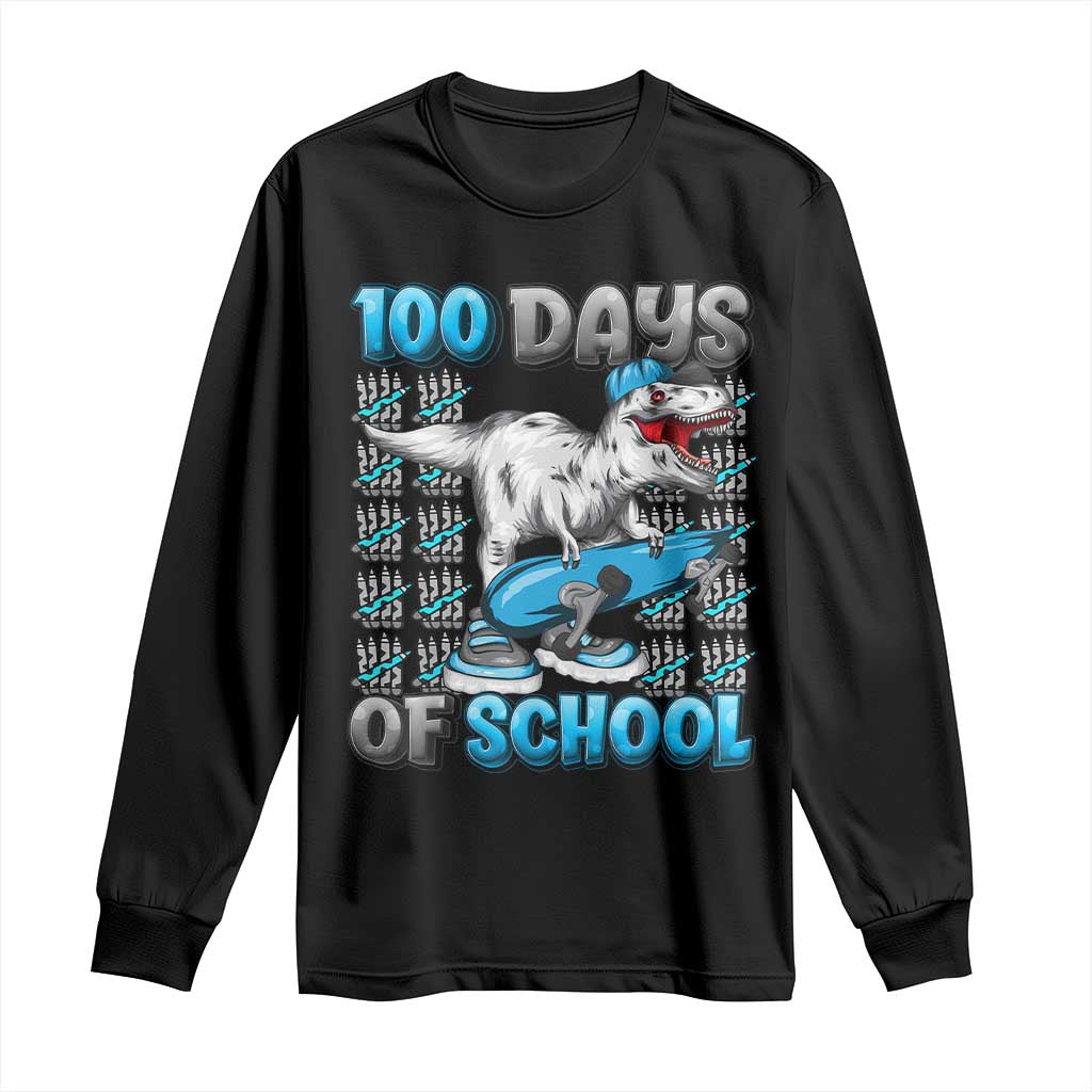 100 Days of School 100th Day Dinosaur Long Sleeve Shirt TS10 Black Print Your Wear