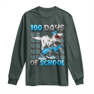 100 Days of School 100th Day Dinosaur Long Sleeve Shirt TS10 Dark Forest Green Print Your Wear