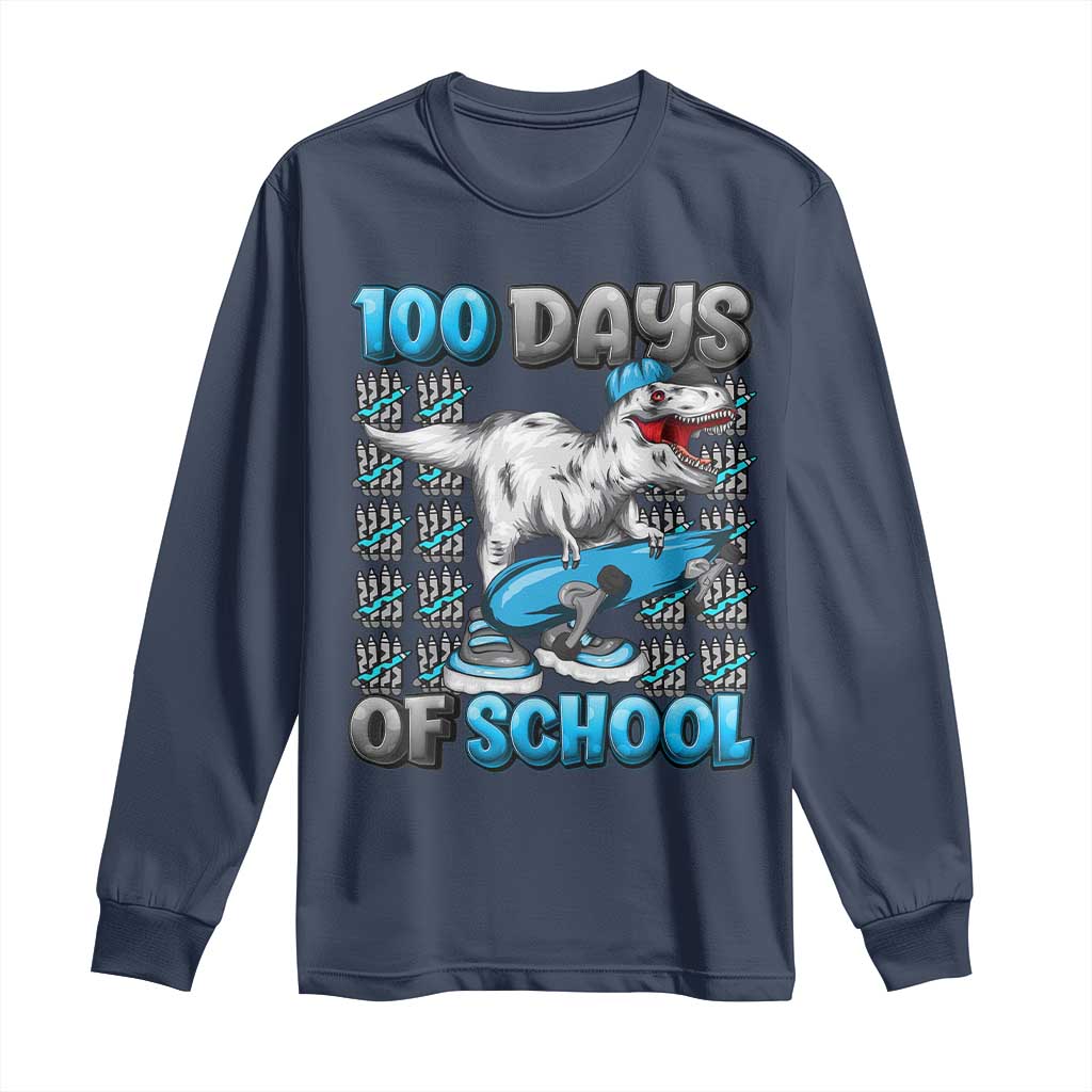 100 Days of School 100th Day Dinosaur Long Sleeve Shirt TS10 Navy Print Your Wear