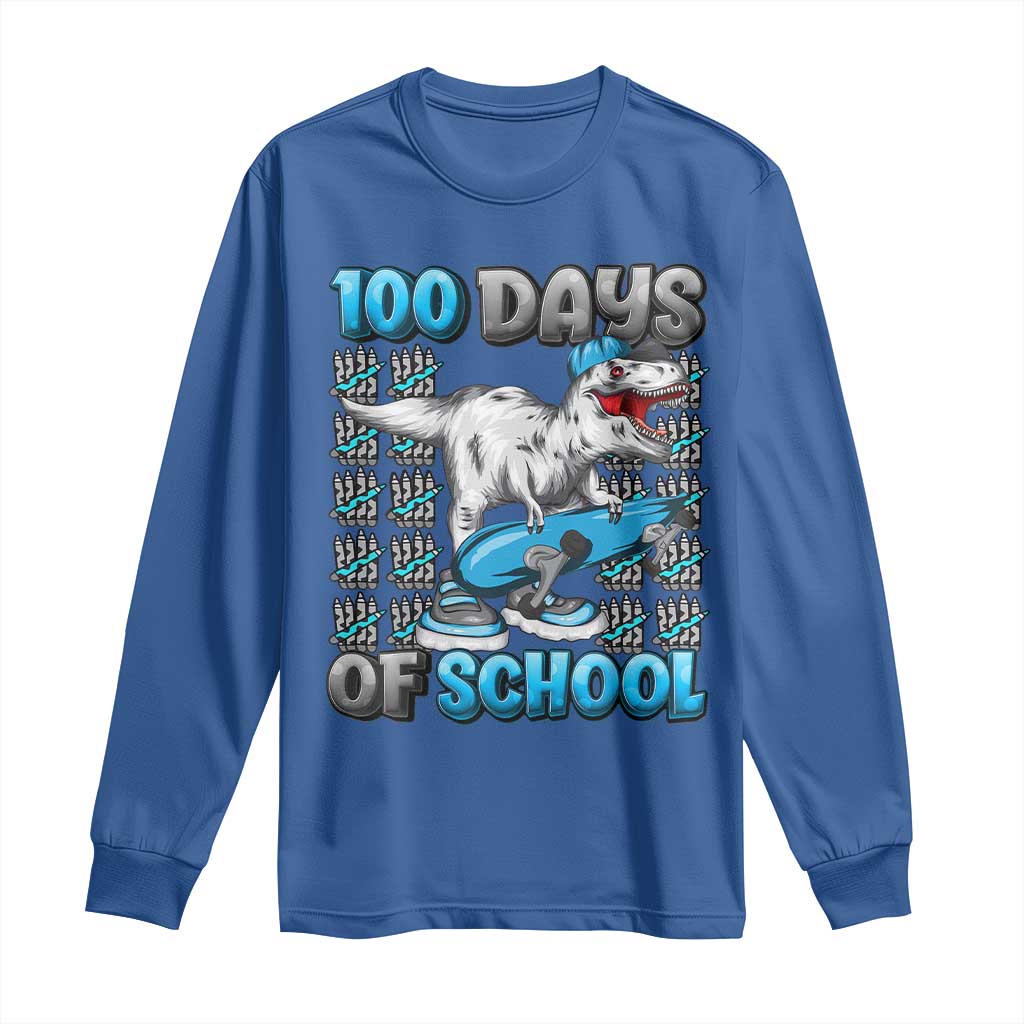100 Days of School 100th Day Dinosaur Long Sleeve Shirt TS10 Royal Blue Print Your Wear