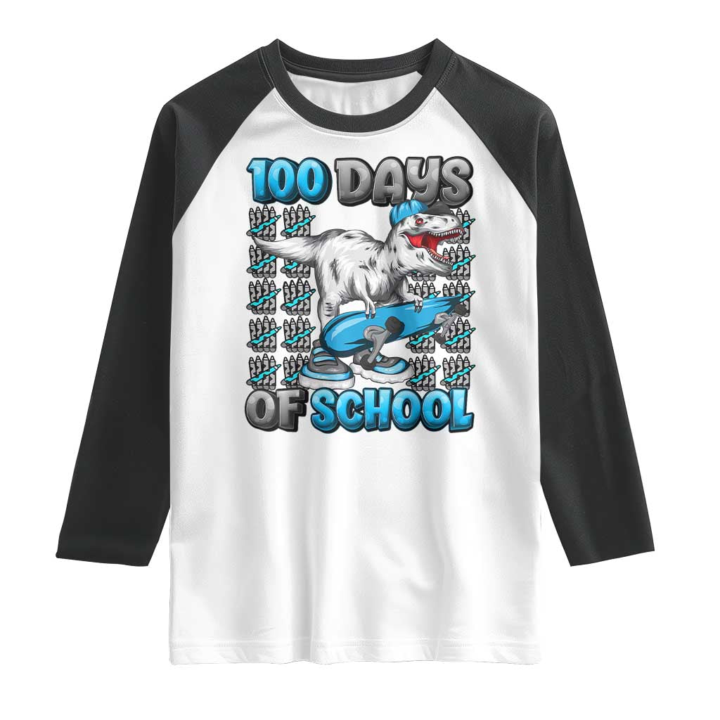 100 Days of School 100th Day Dinosaur Raglan Shirt TS10 White Black Print Your Wear