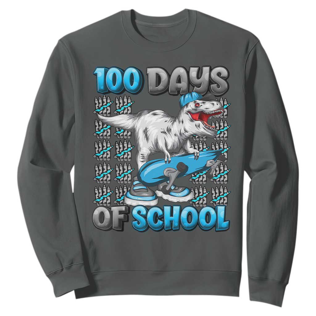100 Days of School 100th Day Dinosaur Sweatshirt TS10 Dark Heather Print Your Wear