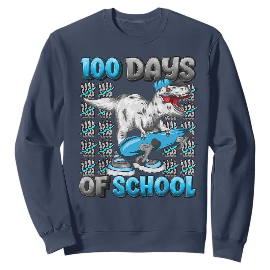 100 Days of School 100th Day Dinosaur Sweatshirt TS10 Navy Print Your Wear