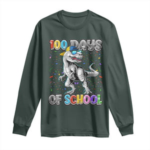 100 Days Of School Long Sleeve Shirt Funny Cool Dinosaur Trex 100 Days Smarter TS10 Dark Forest Green Print Your Wear